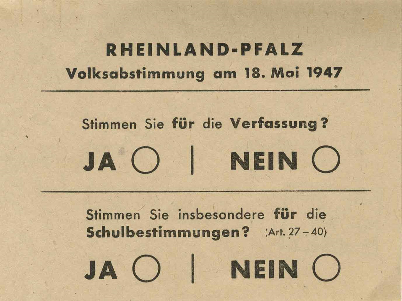 Wahlzettel für die Volksabstimmung, LHAKo Best. 714 Nr. 1857